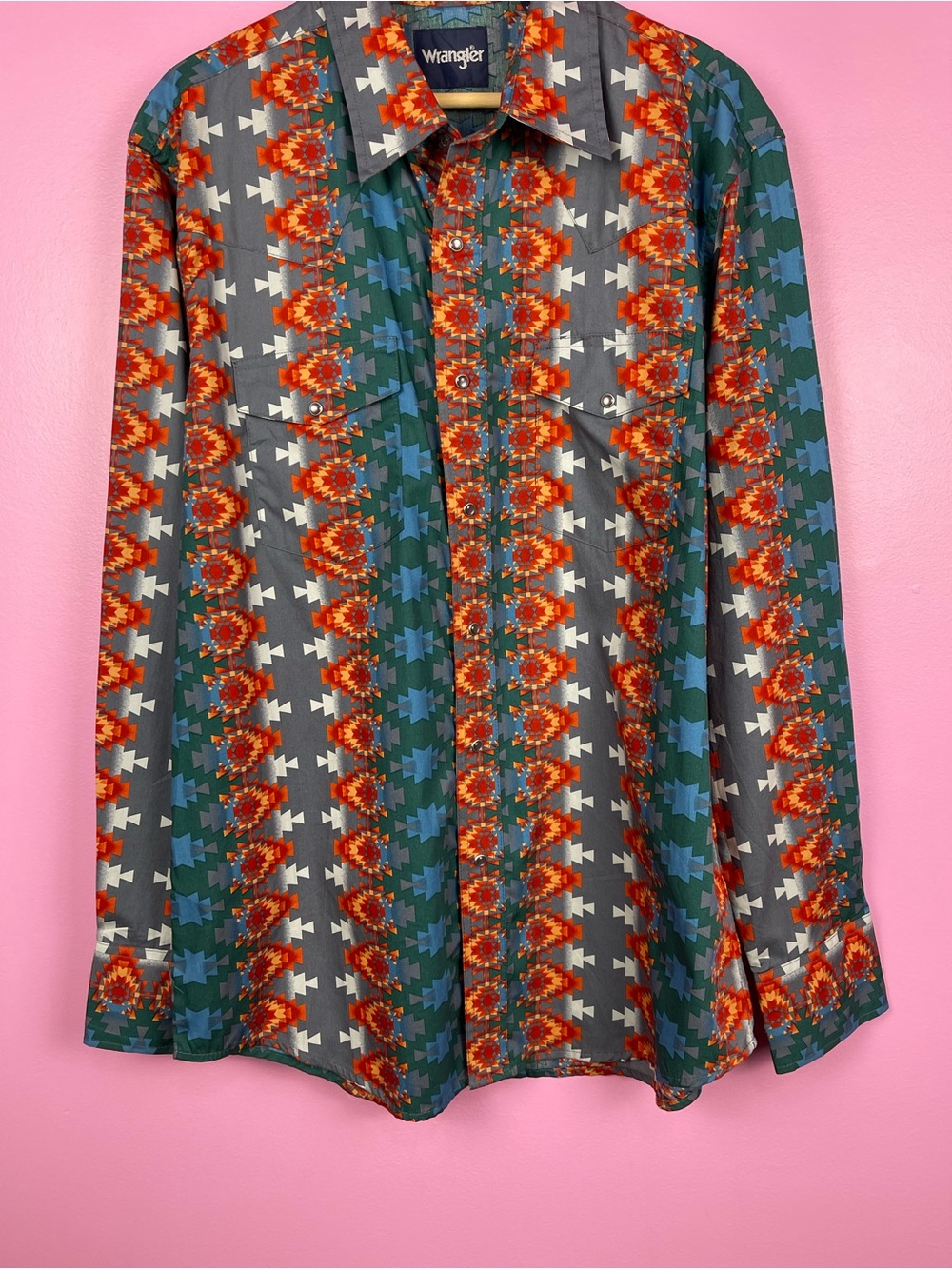 Wrangler Checotah Southwestern Print Western Snap Shirt Men's Large - Picture 6 of 15